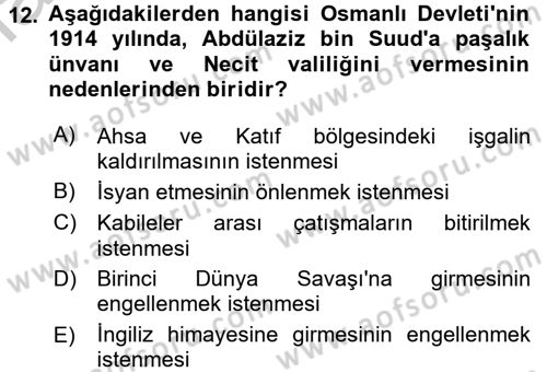 Modern Ortadoğu Tarihi Dersi 2016 - 2017 Yılı (Vize) Ara Sınav Soruları 12. Soru