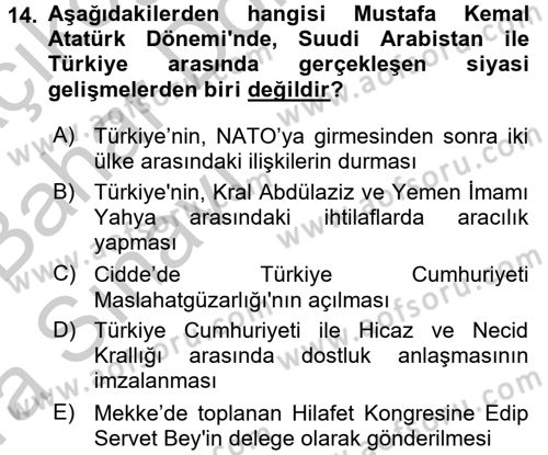 Modern Ortadoğu Tarihi Dersi 2016 - 2017 Yılı (Vize) Ara Sınav Soruları 14. Soru