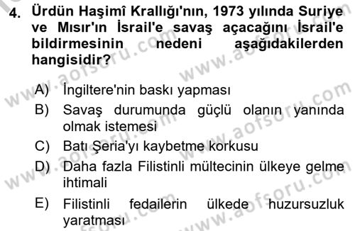 Modern Ortadoğu Tarihi Dersi 2016 - 2017 Yılı (Vize) Ara Sınav Soruları 4. Soru
