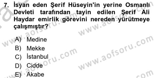 Modern Ortadoğu Tarihi Dersi 2016 - 2017 Yılı (Vize) Ara Sınav Soruları 7. Soru