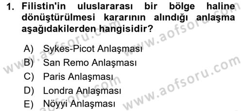 Modern Ortadoğu Tarihi Dersi 2016 - 2017 Yılı (Final) Dönem Sonu Sınav Soruları 1. Soru