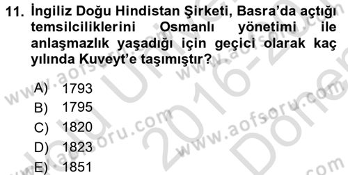Modern Ortadoğu Tarihi Dersi 2016 - 2017 Yılı (Final) Dönem Sonu Sınav Soruları 11. Soru