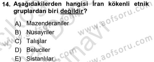 Modern Ortadoğu Tarihi Dersi 2016 - 2017 Yılı (Final) Dönem Sonu Sınav Soruları 14. Soru