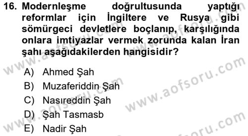 Modern Ortadoğu Tarihi Dersi 2016 - 2017 Yılı (Final) Dönem Sonu Sınav Soruları 16. Soru