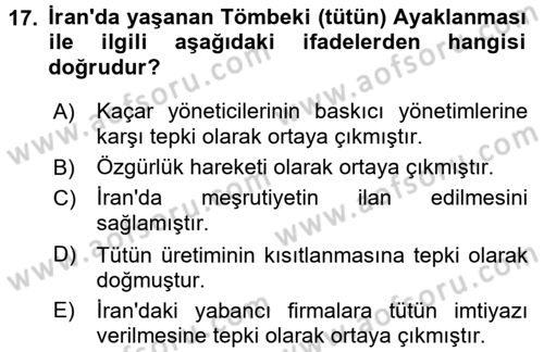 Modern Ortadoğu Tarihi Dersi 2016 - 2017 Yılı (Final) Dönem Sonu Sınav Soruları 17. Soru