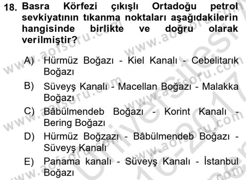Modern Ortadoğu Tarihi Dersi 2016 - 2017 Yılı (Final) Dönem Sonu Sınav Soruları 18. Soru