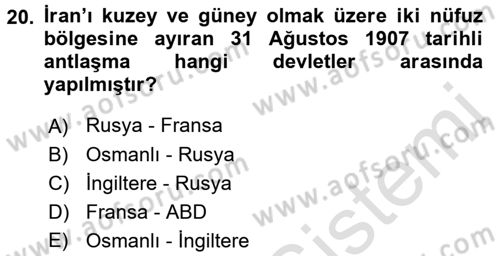 Modern Ortadoğu Tarihi Dersi 2016 - 2017 Yılı (Final) Dönem Sonu Sınav Soruları 20. Soru
