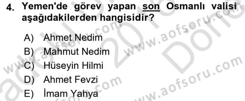 Modern Ortadoğu Tarihi Dersi 2016 - 2017 Yılı (Final) Dönem Sonu Sınav Soruları 4. Soru