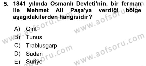 Modern Ortadoğu Tarihi Dersi 2016 - 2017 Yılı (Final) Dönem Sonu Sınav Soruları 5. Soru