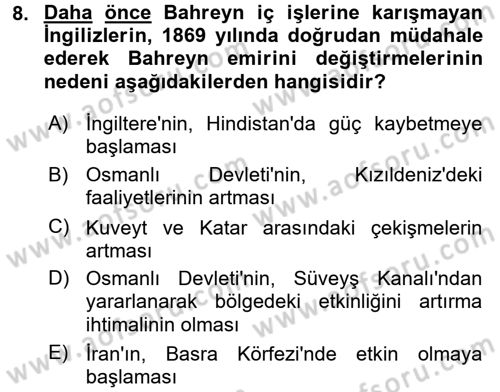 Modern Ortadoğu Tarihi Dersi 2016 - 2017 Yılı (Final) Dönem Sonu Sınav Soruları 8. Soru