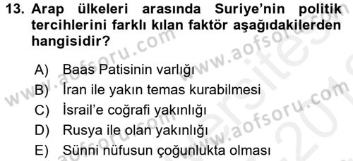 Modern Ortadoğu Tarihi Dersi 2017 - 2018 Yılı (Vize) Ara Sınav Soruları 13. Soru
