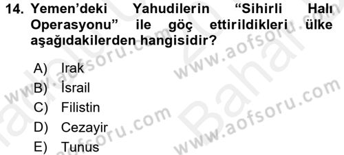 Modern Ortadoğu Tarihi Dersi 2017 - 2018 Yılı (Vize) Ara Sınav Soruları 14. Soru