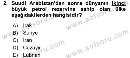 Modern Ortadoğu Tarihi Dersi 2017 - 2018 Yılı (Vize) Ara Sınav Soruları 2. Soru