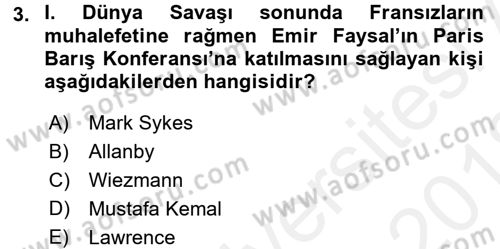 Modern Ortadoğu Tarihi Dersi 2017 - 2018 Yılı (Vize) Ara Sınav Soruları 3. Soru