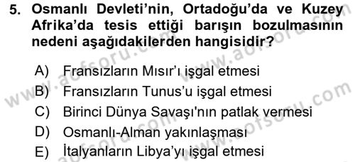 Modern Ortadoğu Tarihi Dersi 2017 - 2018 Yılı (Vize) Ara Sınav Soruları 5. Soru