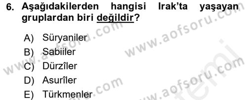 Modern Ortadoğu Tarihi Dersi 2017 - 2018 Yılı (Vize) Ara Sınav Soruları 6. Soru