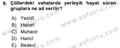 Modern Ortadoğu Tarihi Dersi 2017 - 2018 Yılı (Vize) Ara Sınav Soruları 9. Soru