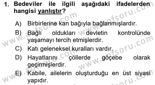 Modern Ortadoğu Tarihi Dersi 2017 - 2018 Yılı (Final) Dönem Sonu Sınav Soruları 1. Soru