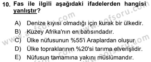 Modern Ortadoğu Tarihi Dersi 2017 - 2018 Yılı (Final) Dönem Sonu Sınav Soruları 10. Soru