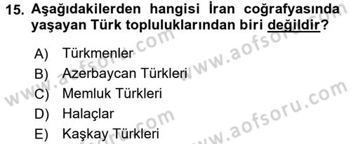 Modern Ortadoğu Tarihi Dersi 2017 - 2018 Yılı (Final) Dönem Sonu Sınav Soruları 15. Soru