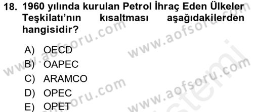 Modern Ortadoğu Tarihi Dersi 2017 - 2018 Yılı (Final) Dönem Sonu Sınav Soruları 18. Soru