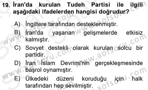 Modern Ortadoğu Tarihi Dersi 2017 - 2018 Yılı (Final) Dönem Sonu Sınav Soruları 19. Soru