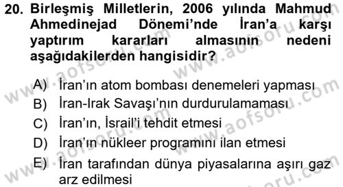 Modern Ortadoğu Tarihi Dersi 2017 - 2018 Yılı (Final) Dönem Sonu Sınav Soruları 20. Soru