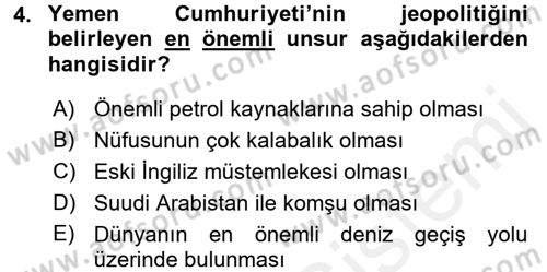 Modern Ortadoğu Tarihi Dersi 2017 - 2018 Yılı (Final) Dönem Sonu Sınav Soruları 4. Soru