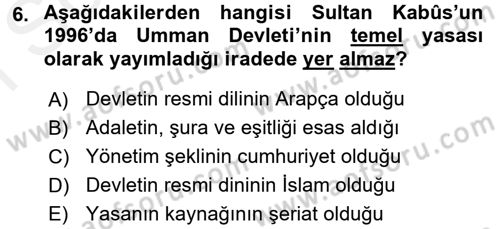 Modern Ortadoğu Tarihi Dersi 2017 - 2018 Yılı (Final) Dönem Sonu Sınav Soruları 6. Soru