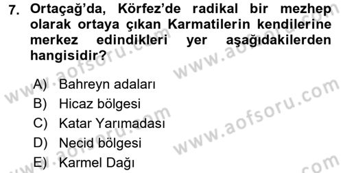 Modern Ortadoğu Tarihi Dersi 2017 - 2018 Yılı (Final) Dönem Sonu Sınav Soruları 7. Soru