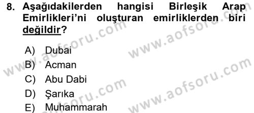 Modern Ortadoğu Tarihi Dersi 2017 - 2018 Yılı (Final) Dönem Sonu Sınav Soruları 8. Soru