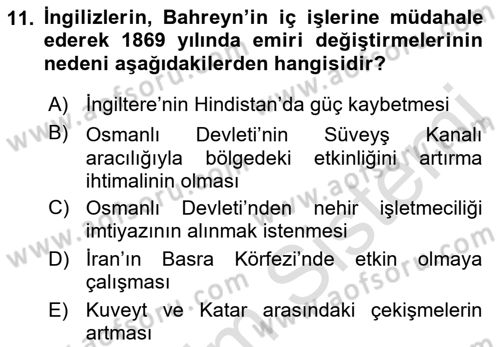 Modern Ortadoğu Tarihi Dersi 2018 - 2019 Yılı 3 Ders Sınavı 11. Soru