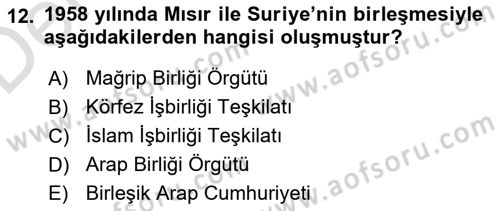 Modern Ortadoğu Tarihi Dersi 2018 - 2019 Yılı 3 Ders Sınavı 12. Soru