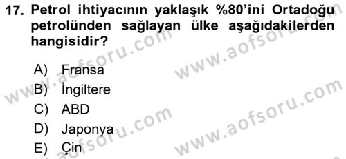 Modern Ortadoğu Tarihi Dersi 2018 - 2019 Yılı 3 Ders Sınavı 17. Soru