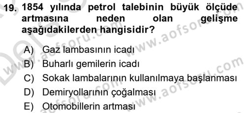 Modern Ortadoğu Tarihi Dersi 2018 - 2019 Yılı 3 Ders Sınavı 19. Soru