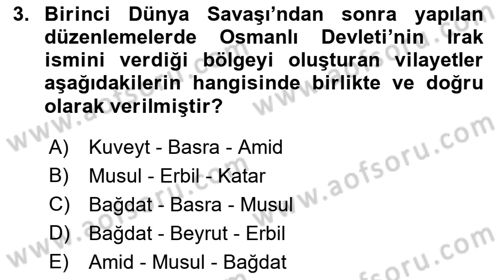 Modern Ortadoğu Tarihi Dersi 2018 - 2019 Yılı 3 Ders Sınavı 3. Soru