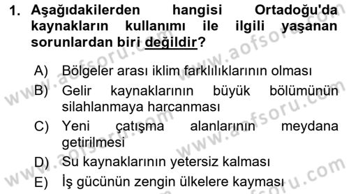 Modern Ortadoğu Tarihi Dersi 2018 - 2019 Yılı (Vize) Ara Sınav Soruları 1. Soru