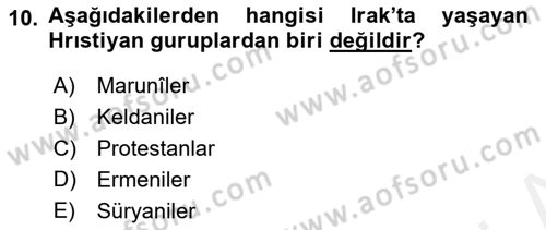 Modern Ortadoğu Tarihi Dersi 2018 - 2019 Yılı (Vize) Ara Sınav Soruları 10. Soru