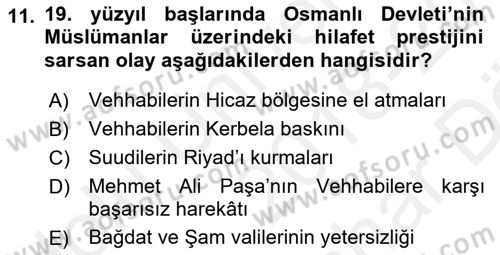 Modern Ortadoğu Tarihi Dersi 2018 - 2019 Yılı (Vize) Ara Sınav Soruları 11. Soru