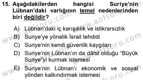 Modern Ortadoğu Tarihi Dersi 2018 - 2019 Yılı (Vize) Ara Sınav Soruları 15. Soru