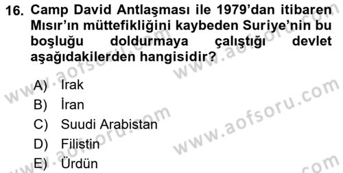 Modern Ortadoğu Tarihi Dersi 2018 - 2019 Yılı (Vize) Ara Sınav Soruları 16. Soru