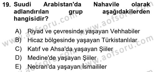 Modern Ortadoğu Tarihi Dersi 2018 - 2019 Yılı (Vize) Ara Sınav Soruları 19. Soru