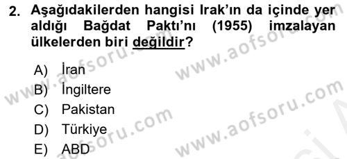 Modern Ortadoğu Tarihi Dersi 2018 - 2019 Yılı (Vize) Ara Sınav Soruları 2. Soru