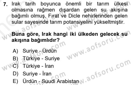 Modern Ortadoğu Tarihi Dersi 2018 - 2019 Yılı (Vize) Ara Sınav Soruları 7. Soru
