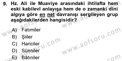 Modern Ortadoğu Tarihi Dersi 2018 - 2019 Yılı (Vize) Ara Sınav Soruları 9. Soru