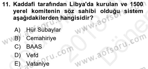 Modern Ortadoğu Tarihi Dersi 2018 - 2019 Yılı (Final) Dönem Sonu Sınav Soruları 11. Soru