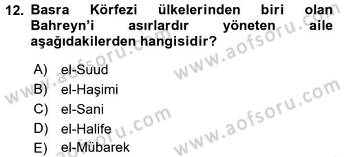 Modern Ortadoğu Tarihi Dersi 2018 - 2019 Yılı (Final) Dönem Sonu Sınav Soruları 12. Soru