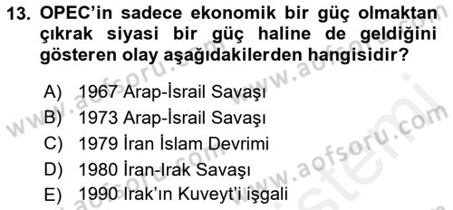 Modern Ortadoğu Tarihi Dersi 2018 - 2019 Yılı (Final) Dönem Sonu Sınav Soruları 13. Soru