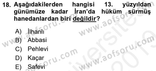 Modern Ortadoğu Tarihi Dersi 2018 - 2019 Yılı (Final) Dönem Sonu Sınav Soruları 18. Soru