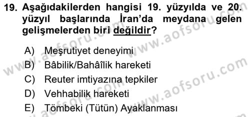 Modern Ortadoğu Tarihi Dersi 2018 - 2019 Yılı (Final) Dönem Sonu Sınav Soruları 19. Soru